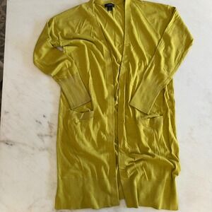 Halogen Long Open Front Cardigan Sweater Women's XS Chartreuse Pockets